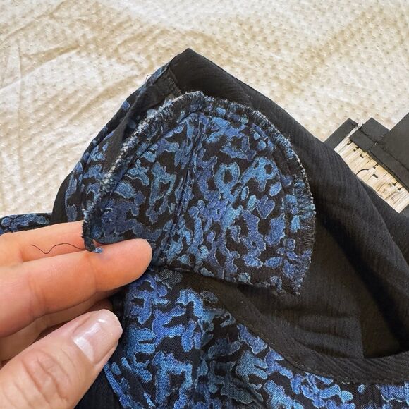 VINTAGE 90s CAROLE LITTLE Maxi Dress Blue Black Rayon Vest Soutache USA Size 16 - Picture 8 of 10